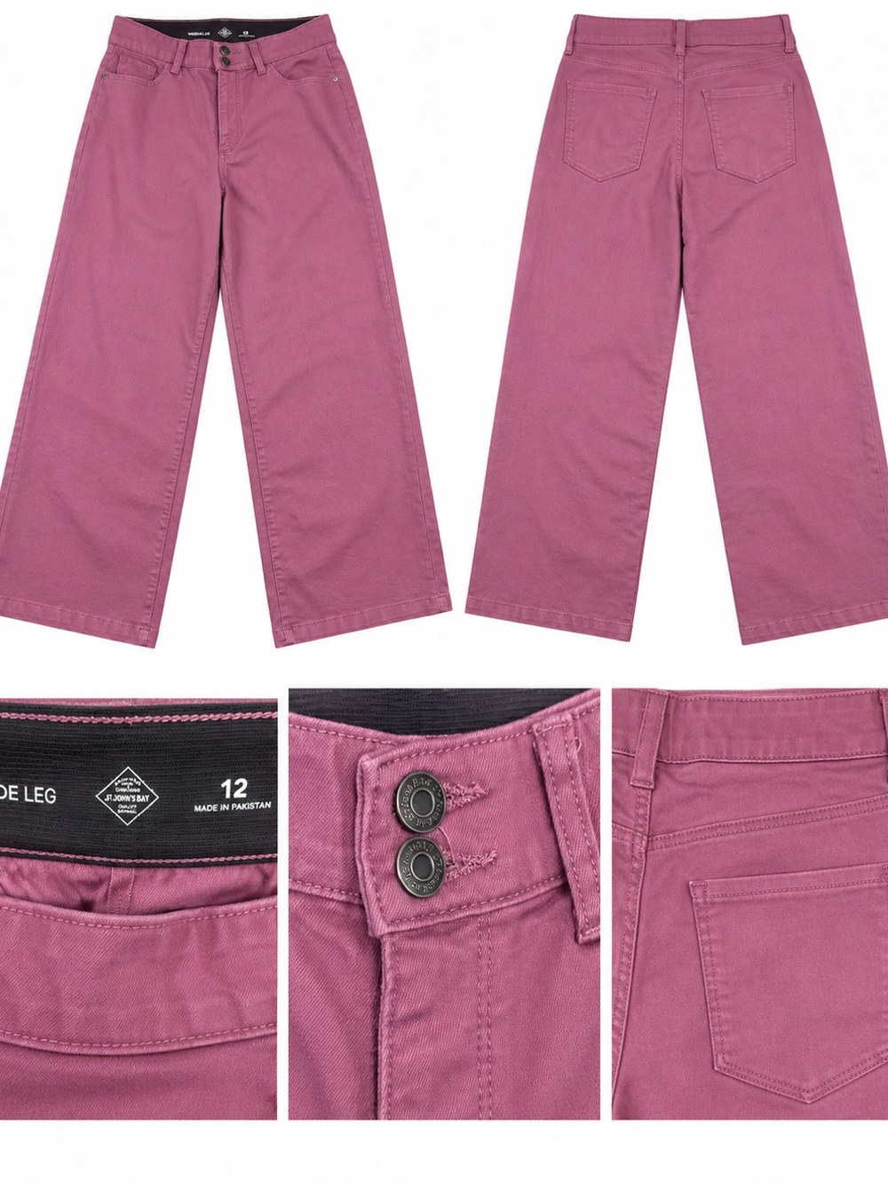 St. John’s Bay Mauve Pink Wide Leg Pants Jeans Women’s Size 12